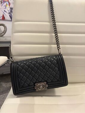 Black Quilted Crossbody with Silver-Tone Chain